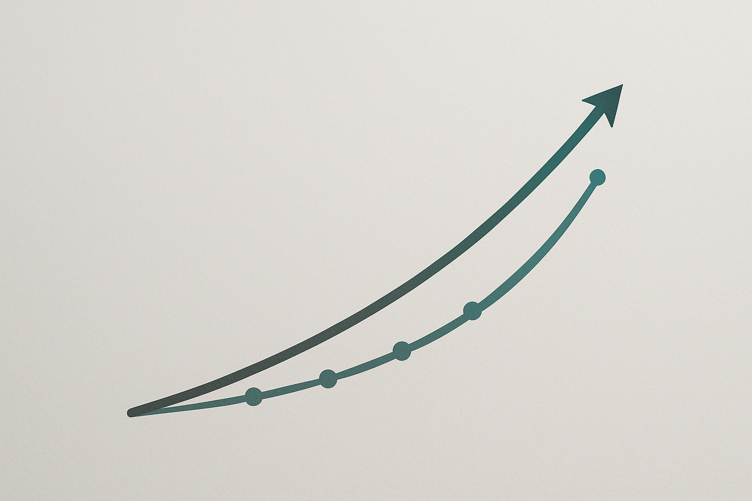 Confronto concettuale tra rendimento medio e rendimento effettivo con due curve di crescita